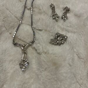 Vintage SilverNecklace Brooch and Earring Set